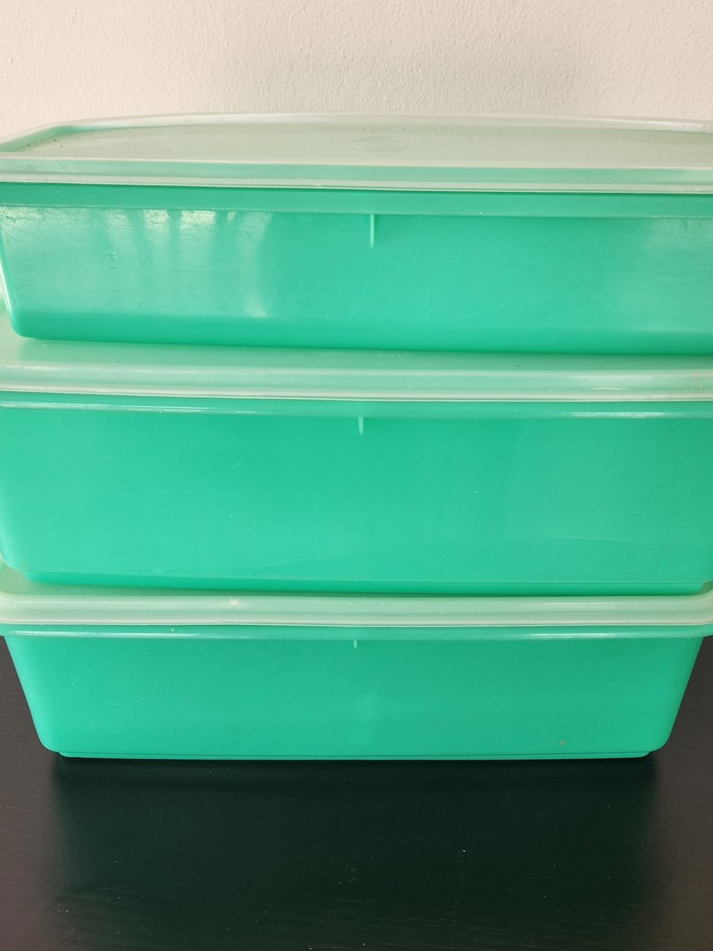 Vintage Tupperware Stackable Turquoise Plastic Storage Containers - Set of 3